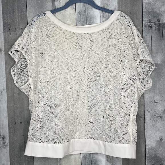 Cabi Sienna sheer lace short sleeve blouse white medium - Picture 3 of 8